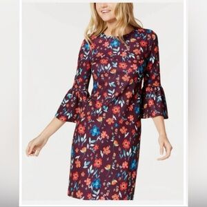 Calvin Klein Long Floral Bell Sleeve Dress